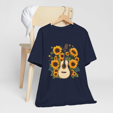 Sunflower Guitar Unisex Tee, Floral Music, Gift for Musicians