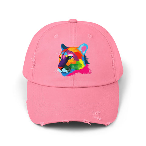 Colorful Distressed Cap with Tiger