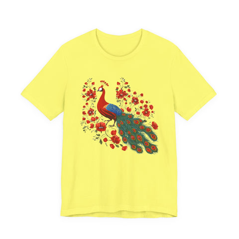Peacock and Floral Unisex Tee - Vibrant Spring Style