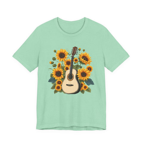 Sunflower Guitar Unisex Tee, Floral Music, Gift for Musicians