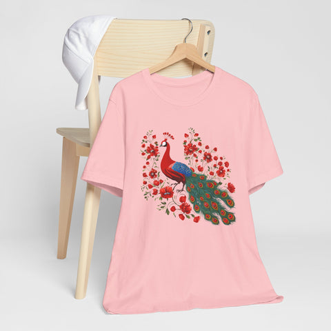 Peacock and Floral Unisex Tee - Vibrant Spring Style