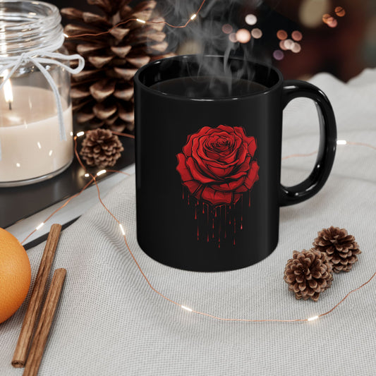 Elegant Red Rose Mug - Black 11oz & 15oz Coffee Cup for Floral Lovers