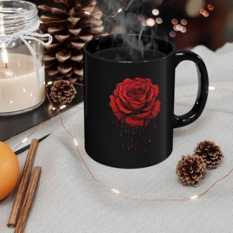 Elegant Red Rose Mug - Black 11oz & 15oz Coffee Cup for Floral Lovers