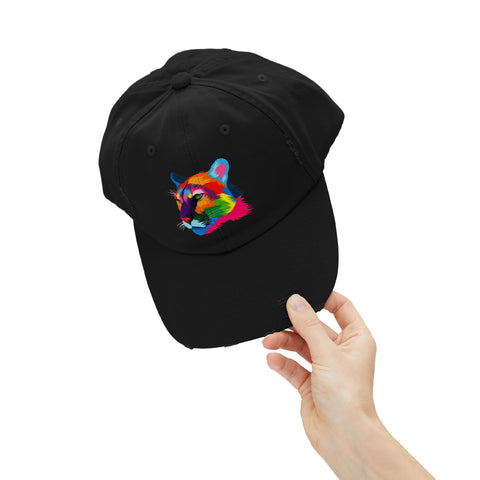 Colorful Distressed Cap with Tiger