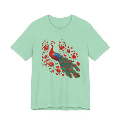 Peacock and Floral Unisex Tee - Vibrant Spring Style