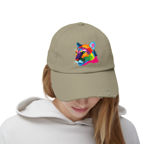 Colorful Distressed Cap with Tiger