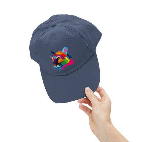 Colorful Distressed Cap with Tiger