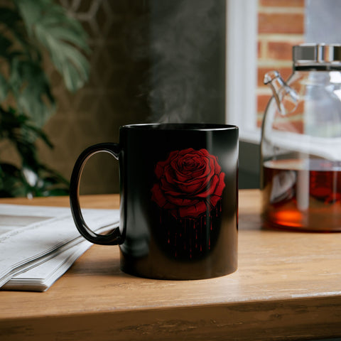 Elegant Red Rose Mug - Black 11oz & 15oz Coffee Cup for Floral Lovers