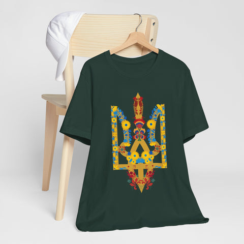 Ukrainian Floral Crest Tryzub Unisex Tee