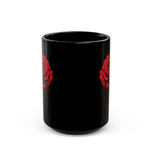 Elegant Red Rose Mug - Black 11oz & 15oz Coffee Cup for Floral Lovers
