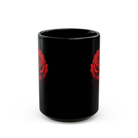 Elegant Red Rose Mug - Black 11oz & 15oz Coffee Cup for Floral Lovers