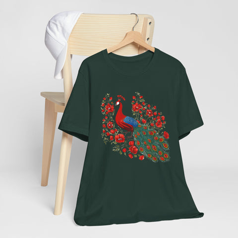 Peacock and Floral Unisex Tee - Vibrant Spring Style
