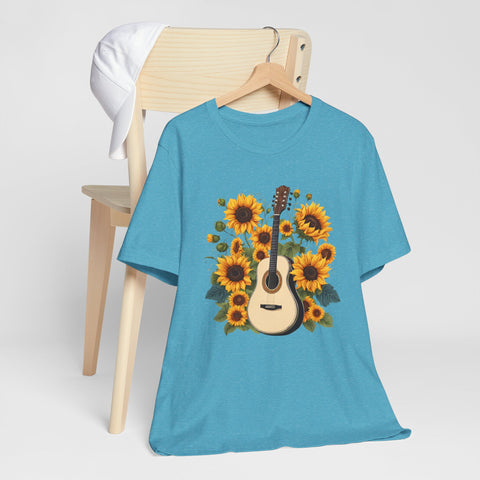 Sunflower Guitar Unisex Tee, Floral Music, Gift for Musicians