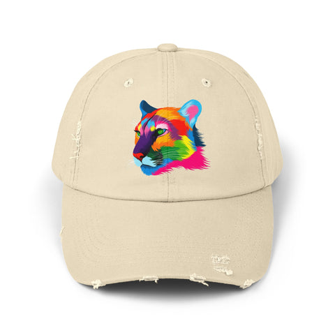 Colorful Distressed Cap with Tiger