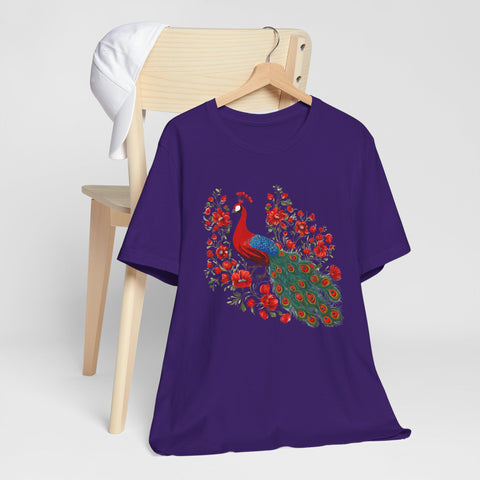 Peacock and Floral Unisex Tee - Vibrant Spring Style