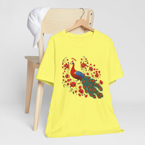 Peacock and Floral Unisex Tee - Vibrant Spring Style