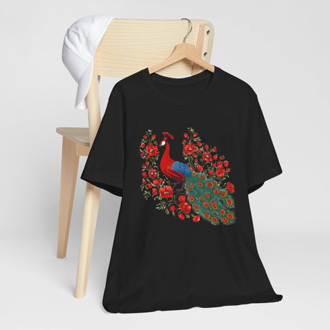 Peacock and Floral Unisex Tee - Vibrant Spring Style