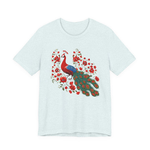 Peacock and Floral Unisex Tee - Vibrant Spring Style