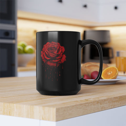 Elegant Red Rose Mug - Black 11oz & 15oz Coffee Cup for Floral Lovers