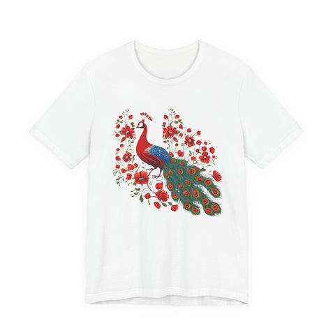 Peacock and Floral Unisex Tee - Vibrant Spring Style