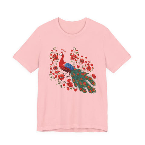 Peacock and Floral Unisex Tee - Vibrant Spring Style