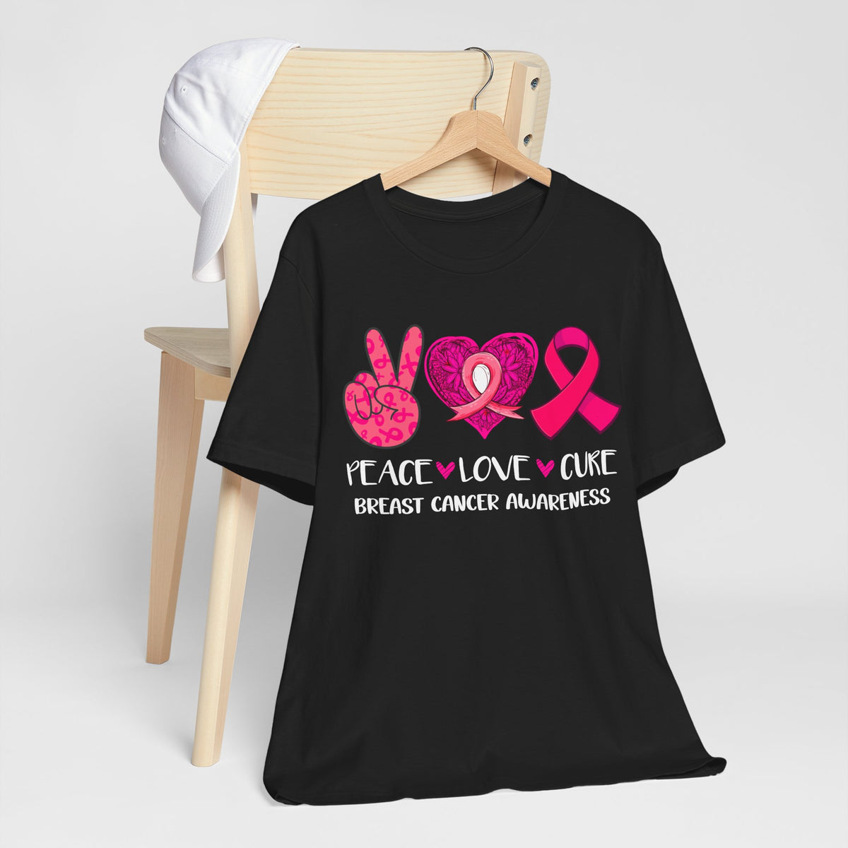 Breast Cancer Awareness Peace Love Cure Unisex Tee