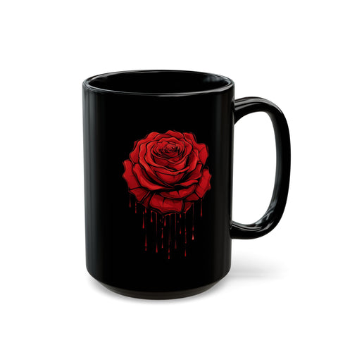 Elegant Red Rose Mug - Black 11oz & 15oz Coffee Cup for Floral Lovers