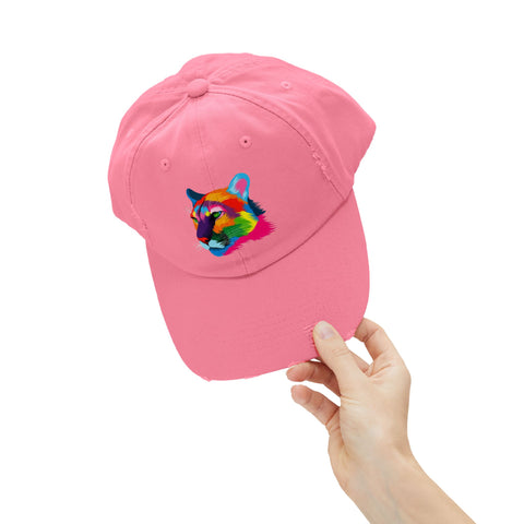 Colorful Distressed Cap with Tiger