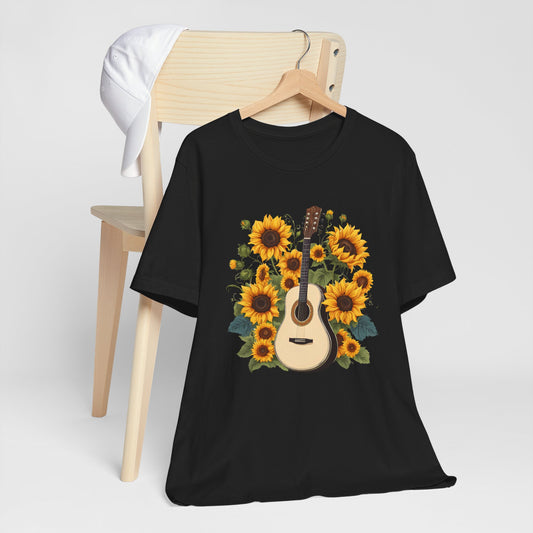 Sunflower Guitar Unisex Tee, Floral Music, Gift for Musicians