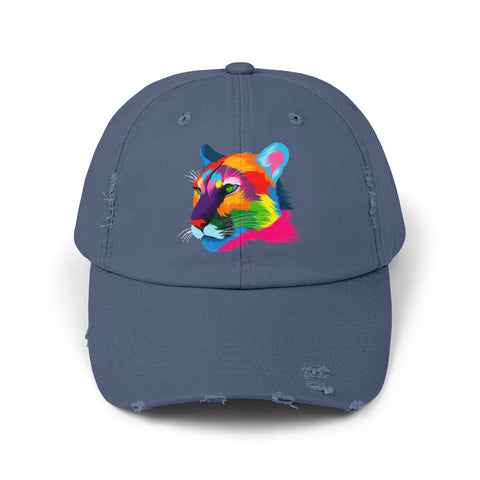 Colorful Distressed Cap with Tiger